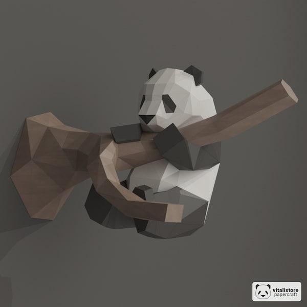 Funny Panda, 3D Papercraft Panda, DIY Paper Craft Panda, 3D Paper Sculpture, 3D Origami Panda, DIY Gift, Low Poly Panda Bear, PDF Template