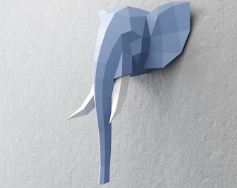 Elephant Papercraft, PDF Papercraft Kit, Elephant Head, DIY Gift, 3D Origami, 3D Paper Sculpture, Elephant Trophy, Low Poly Model Wall Decor