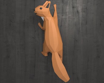 Eichhörnchen Papercraft, Papier Handwerk Muster, DIY Geschenk 3D Origami, Low Poly Papercraft, Papier Tier, 3D Papier Skulptur, Wandhalterung Kunst PDF Kit