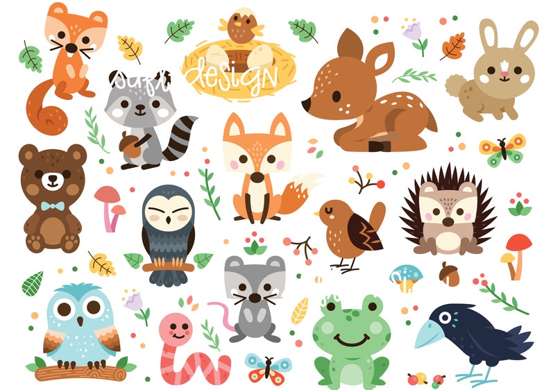 Woodland Animals Clipart, Forest Animal Clip Art, Wild Cute Garden Fox ...