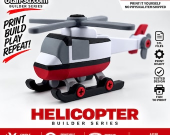 3D Printable Helicopter STL Files | Buildable Toy Helicopter | Printable Screws & Screwdriver | Builder Series | Digital Download