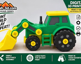 Builder Series Tractor STL | Buildable Toy Tractor with Front Loader | 3D Print Files | Digital Download