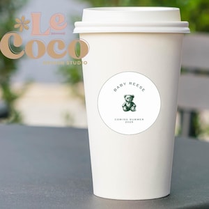 Baby is Brewing Baby Shower Coffee Drink Round Sticker Template, Baby Shower Favor, Coffee Baby Shower Party Favor, Polo Bear Round Sticker