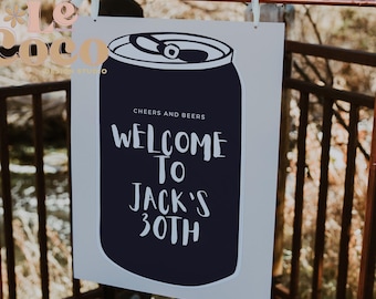 Cheers and Beers 30th Birthday Welcome Sign Template (Digital)