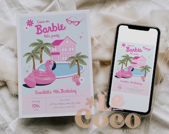 Malibu Barb Pool Party Invitation: Editable Girl Birthday Invite (Digital)
