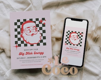 Retro Christmas Pajama Party Invitation: Vintage Checkered Design (Digital)