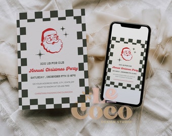 Retro Checkered Christmas Party Invitation (Digital)