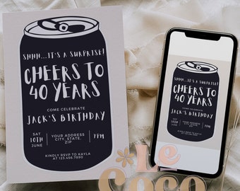 Editable Beer Birthday Invitation: Minimalist Surprise Party (Digital)