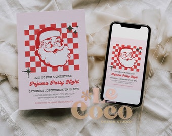Retro Christmas Pajama Party Invitation: Checkered Vintage Design (Digital Download)