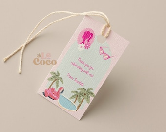 Pool Party Barb Birthday Favor Tag, Editable Birthday Goodie Bag Tag, Pool Barb Party Favor, Gift Favor Tag, Birthday Party Favor Tag