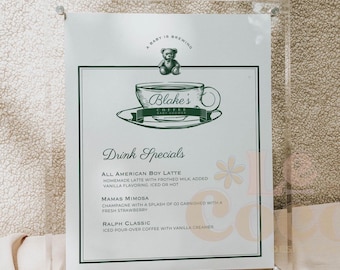 Baby is Brewing Menu Sign Template: Green Brunch Party (Digital Download)