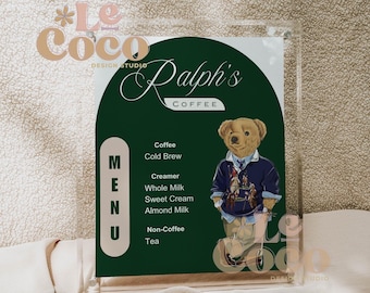 Polo Bear Baby Shower Menu Sign, Green Theme (Digital Download)