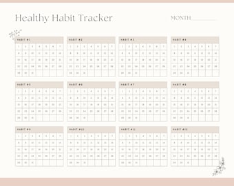 Healthy Habits Tracker, Printable Habit Tracker, Cute Monthly Tracker, 2023 Habit Tracker