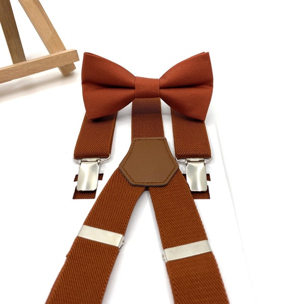 Burnt Orange suspender, Burnt Orange Bow Tie, Baby suspender, Kids Bow Tie, Adult Bow Tie, Groom bow tie, Ring Bearer, Groomsmen Bow Tie