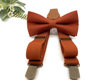 Burnt Orange Suspenders Set, Burnt Orange bow tie, Wedding bow tie, Groom bow tie, Ring bearer, Bow Tie for men, baby, boy, kids