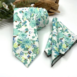 Dusty Sage Green Floral Wedding Tie: Groom/Groomsmen Necktie