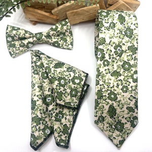 Olive Green Floral Necktie: Wedding Groomsmen Tie