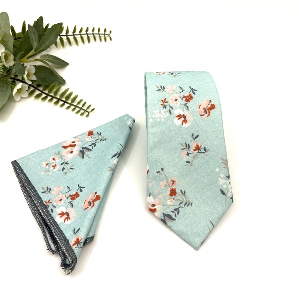 Sage Green Necktie, Burnt Orange Flower Necktie, Floral Necktie, Groom Necktie, Groomsman Necktie, Wedding Tie, Same Matching, Mens Necktie