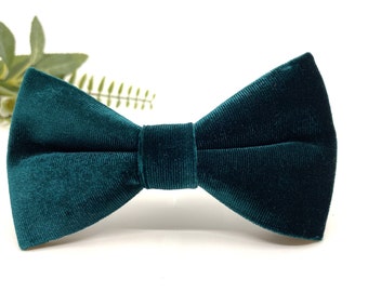 Green Velvet Bow Tie In A Darker Forrest Green. Pure Cotton - Foto 4