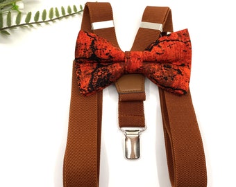 Burnt Orange Suspenders & Bow Tie Set: Ring Bearer Outfit