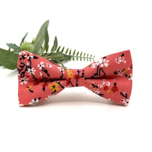 Coral pink Floral Bow Tie, White Floral Bow Tie, Wedding Bow Tie, Baby & Child Bow Tie, Adult Bow Tie, Ring Bearer Bow Tie,Groomsmen Bow Tie