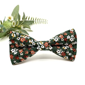 Floral Bow Tie: Olive Green & Burnt Orange, Wedding Groom Gift