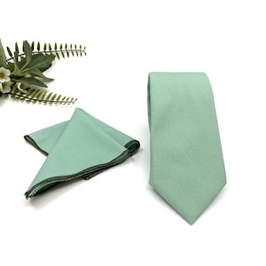 Sage Green Wedding Necktie: Groomsmen Tie & Pocket Square Set