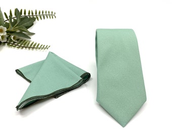 Sage Green Neckties, Groom Neckties, Wedding Tie, Groomsmen Necktie, Same Matching, Pocket Square Handkerchief Option, Pocket Square Set