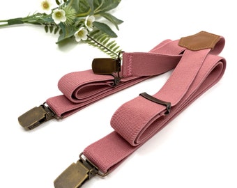 Dusty Pink Elastic Suspenders: Rustic Accessory for Grooms and Wedding Groomsmen