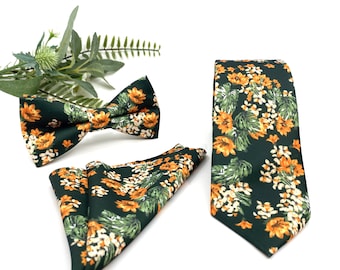 Dark Olive Green Floral Tie, Burnt Orange Floral Tie, Wedding  Tie, Groomsmen Neckties, Wedding Floral Tie, Groomsmen Gift, Pocket Square