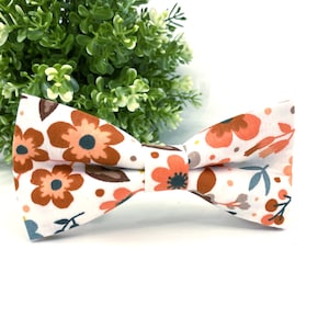 Burnt Orange Floral Bow Tie, Copper Rust Orange Floral Bow Tie, White Floral Bow Tie, Floral Wedding Bow Tie, Groom Bow Tie, Gift For Men
