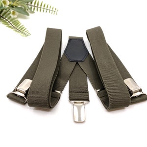Olive Green Elastic Suspenders: Groomsmen, Ring Bearer Wedding Attire