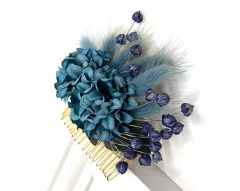 Blush blue flowe hair comb,Flower hair comb,flower hair comb with beads,Flower hair pins, Wedding flower hair clip, Bridal flower hair piece