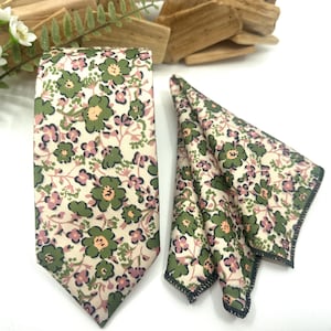 Olive Green Necktie, Pink Floral Tie, Floral Men Necktie, Wedding Floral Ties, Groomsmen Floral Necktie, Groom Gift Tie, Weddings Tie