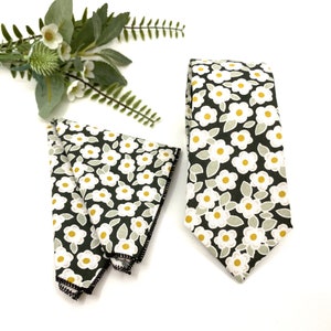 Olive Green Floral Necktie: Handmade Wedding Groom Tie