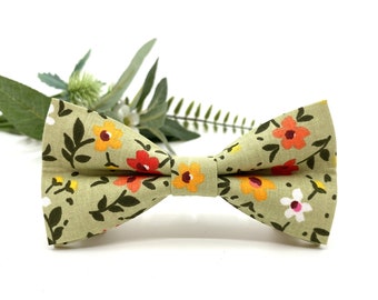 Dusty Sage Green Bow Tie, Sage Green Bow Tie, Orange Floral Bow Tie, Wedding Bow Tie, Groom's Bow Tie, Men's Bow Tie, Ring Bearer, Groomsman