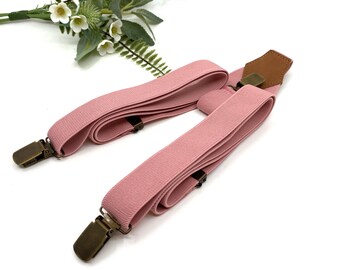 Blush Pink Elastic Suspenders: Wedding Groomsmen Outfit