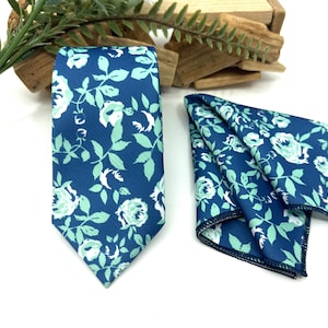 Corbata floral azul marino, corbata floral verde salvia polvoriento, corbata floral para boda, corbata floral para hombre, corbata floral para padrino de boda, corbata de regalo para novio, corbata de boda