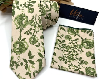Cravate vert olive à fleurs : cravate pour garçons d'honneur pour mariage