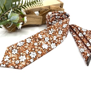 Terracotta Floral Tie, Peach Floral Tie, Floral Tie, Floral Wedding Tie, Floral Men Necktie, Groomsman Tie, Groom Tie, Gift Tie, Wedding Tie