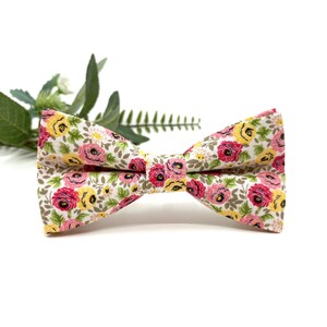 Floral Bow tie, Dusty Rose Pink Floral Bow Tie, Wedding Floral Bow tie, Groomsmen Bow tie, Wedding Bow tie, Groom Gift Bow tie,Groom Bow tie