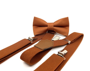 Burnt Orange Bow Tie and Elastic Suspenders Set