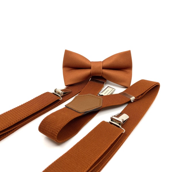 Burnt Orange suspenders, Rust Copper Bow Tie, Baby suspenders, Kids Bow Tie, Adult Bow Tie, Groom bow tie, Ring Bearer, Groomsmen Bow Tie