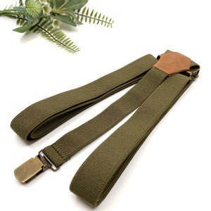 Olive Green Elastic Suspenders: Groomsmen, Ring Bearer, Wedding