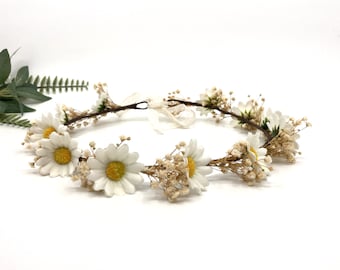 Weiße Gänseblümchen Blumenkrone, Gänseblümchenblumen Hochzeitskrone, Elegante Blumenkrone, Gänseblümchen Brautkrone, Sommerhochzeitskrone, Hochzeit Haarschmuck