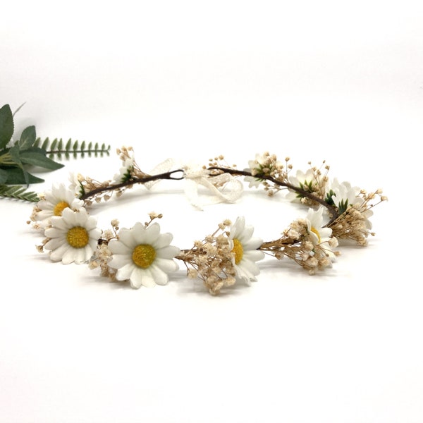 Couronne de fleurs de marguerite blanche, couronne de mariage de fleurs de marguerite, couronne de fleurs élégante, couronne de mariée de marguerites, couronne de mariage d'été, accessoire de cheveux de mariage