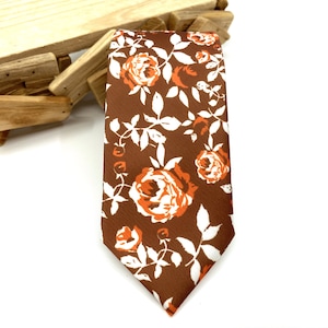 Terracotta Floral Necktie, Burnt Orange Floral Tie, Floral Men Ties, Wedding Floral Tie, Groomsmen Floral Tie, Groom Gift Tie, Weddings Tie