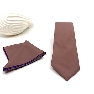 Quartz & Dusty Rose Necktie: Wedding Groom Groomsmen Tie, Pocket Square Set