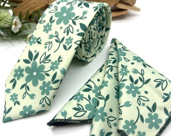Sage Green Floral Necktie: Men's Wedding Tie