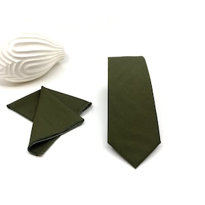 Olive Green Wedding Necktie: Groomsmen Tie & Pocket Square Set